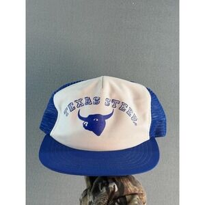 Vintage Texas Steer Hat Cap Snap Back Mens One Size Blue Mesh Trucker Foam Front
